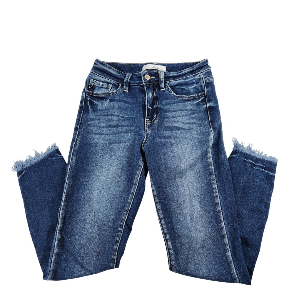 KanCan Womens High Rise Frayed Hem Skinny Jeans Medium Wash KC7119D Size 5‎ 26